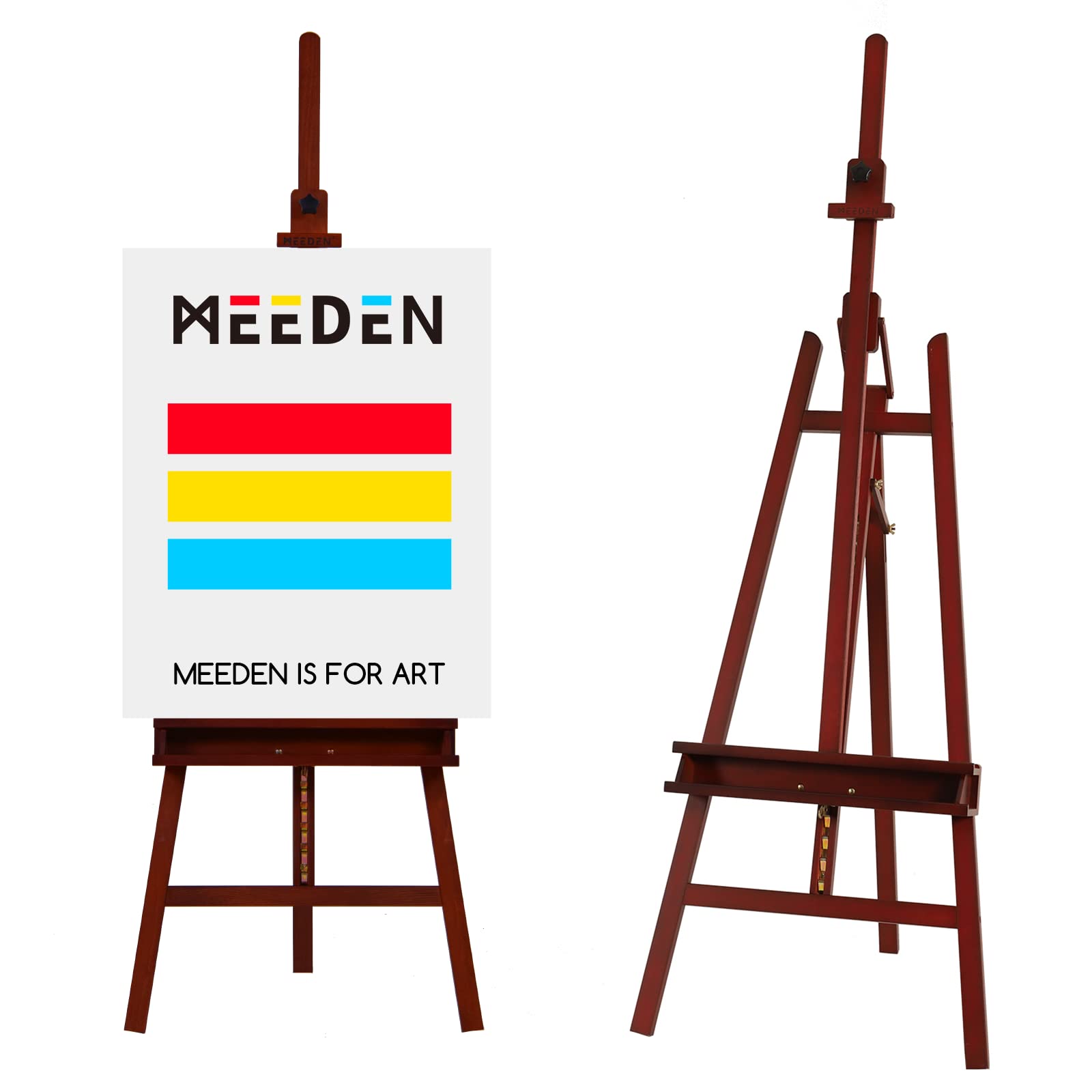 MEEDEN Walnut Large Painters Easel Adjustable Solid Beech Wood Artist Easel, Studio Easel for Adults with Brush Holder, Holds Canvas up to 48"
