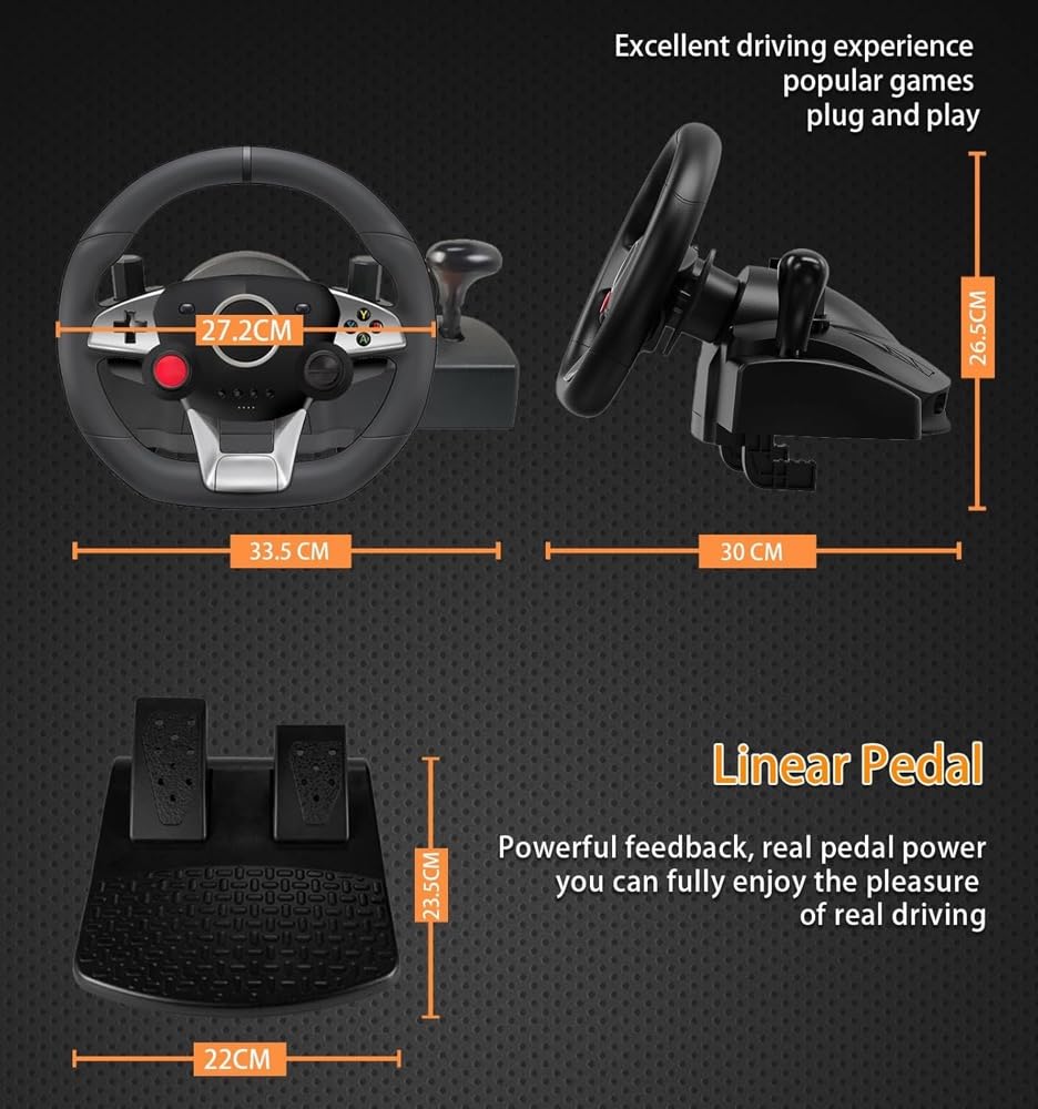 VooFun Gaming Lenkrad für PC/PS4/Switch/PS3/Xbox One/Xbox 360 mit Pedalen 7