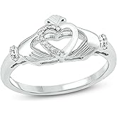 Cali Trove Irish Diamond Claddagh Heart Ring Jewellery for WomenYellow Gold Plated Silver | 1/20 CTTW Diamond Promise Wedding Engagement Ring Girlfriend | Valentine Day Jewellery Gift for Her, Wife