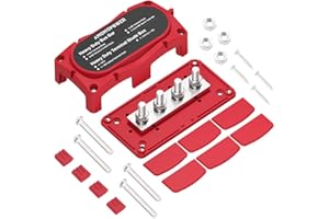 Jamgoer 300A Bus Bar Power Distribution Block Heavy Duty Module Design 12-48V DC Busbar Box with 4 X M8(5/16") Terminal Studs for Battery Marine Automotive RV Boat Truck(Red)