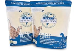 Steve's Real Food Freeze-Dried Raw Food Diet for Dogs and Cats, 2-Pack, Turkey Recipe, 1.25 lbs in Each Bag, Made in The USA, Pour and Serve Nuggets, Grass Fed & Free Range