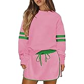 Pungdra Women's Striped Sweatsuits 2 Piece Set Crewneck Sweatshirt Skort Sets Fall Athletic Tennis Golf Matching Outfits
