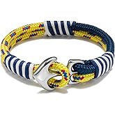 BTEYIVTA Men's Nautical Anchor Cuff Bracelet, Handmade Black & Blue Stainless Steel Rope Wristband with Lobster Claw Clasp