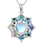 Cargari Lotus Necklace for Women 925 Sterling Silver Moonstone/Yin Yang/amethyst Lotus Abalone Necklace Lotuss Pendant Jewelry