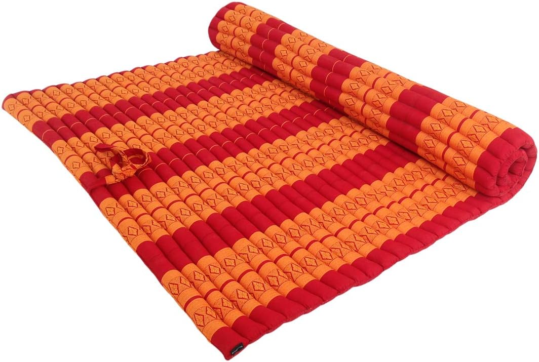 Collumino® Traditional Thai Kapok XXL Roll-Up Meditation Mattress for Yoga Massage or Relaxation (Orange, Red)