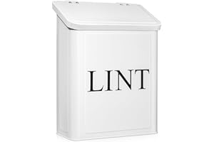 Calindiana Modern Farmhouse Metal Magnetic Lint Bin for Laundry Room Decor and Accessories with Lid and Laundry Room Organization and Storage Wall Mount Space Saving Washer and Dryer Trash Can, White