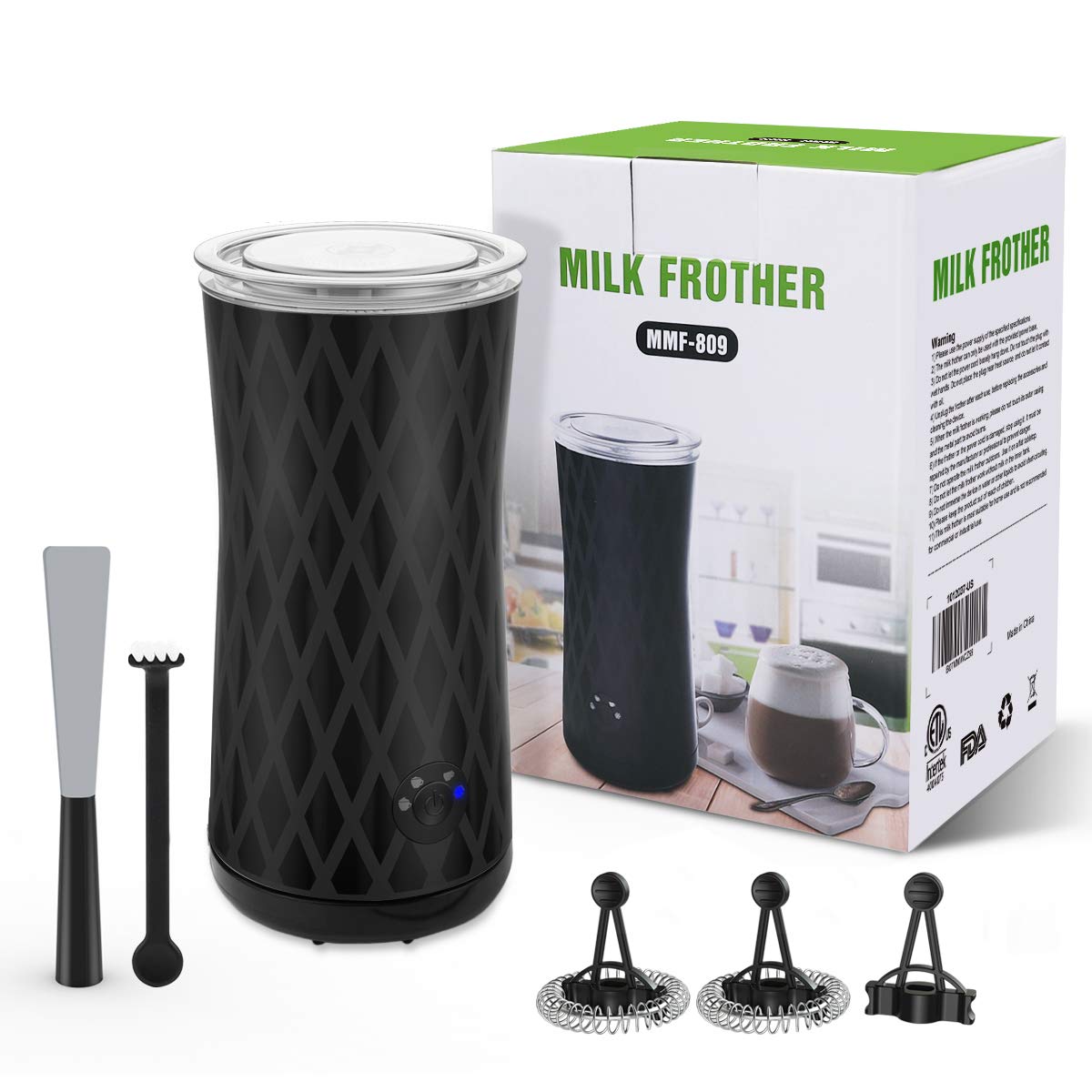 Espumador de leche, Morpilot Espumador y Calentador de leche Automática, Espumador de Leche Eléctrico, Funcionamiento silencioso Espuma para Café frío o Caliente, espuma de leche, 4 funciones, Negro