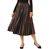 Allegra K Women's Fall Winter Elastic High Waist Flowy Swing Party Christmas Velvet Pleated Midi Skirt