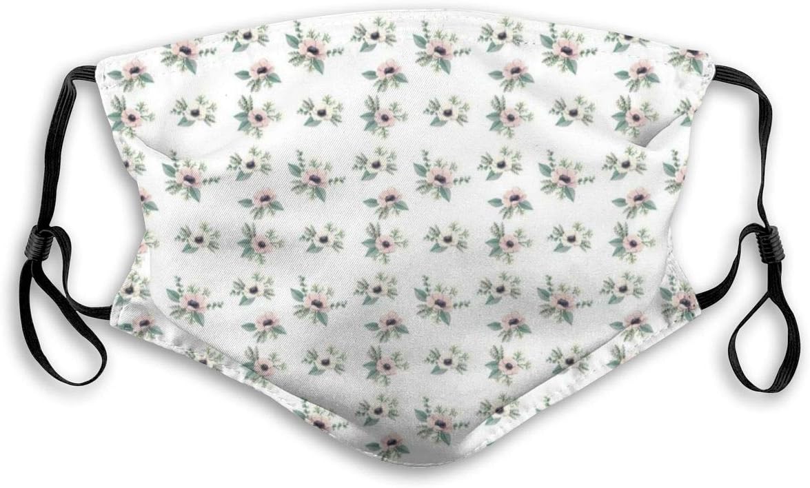 Dust Mask,Artsy Paintings Of Anemone Flowers With Leaves,Anti-Dust Mouth Mask Mouth-Muffle,Face Mask with Adjustable Earloops Reusable,Adults Size:M