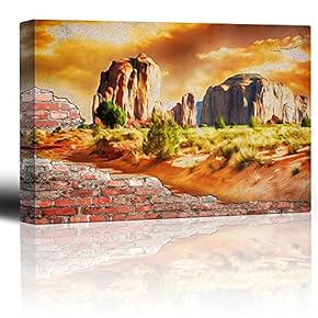 Painted Desert Brick Wall - Country Rural Landscape - Canvas Art Home Art - 12x18 inches