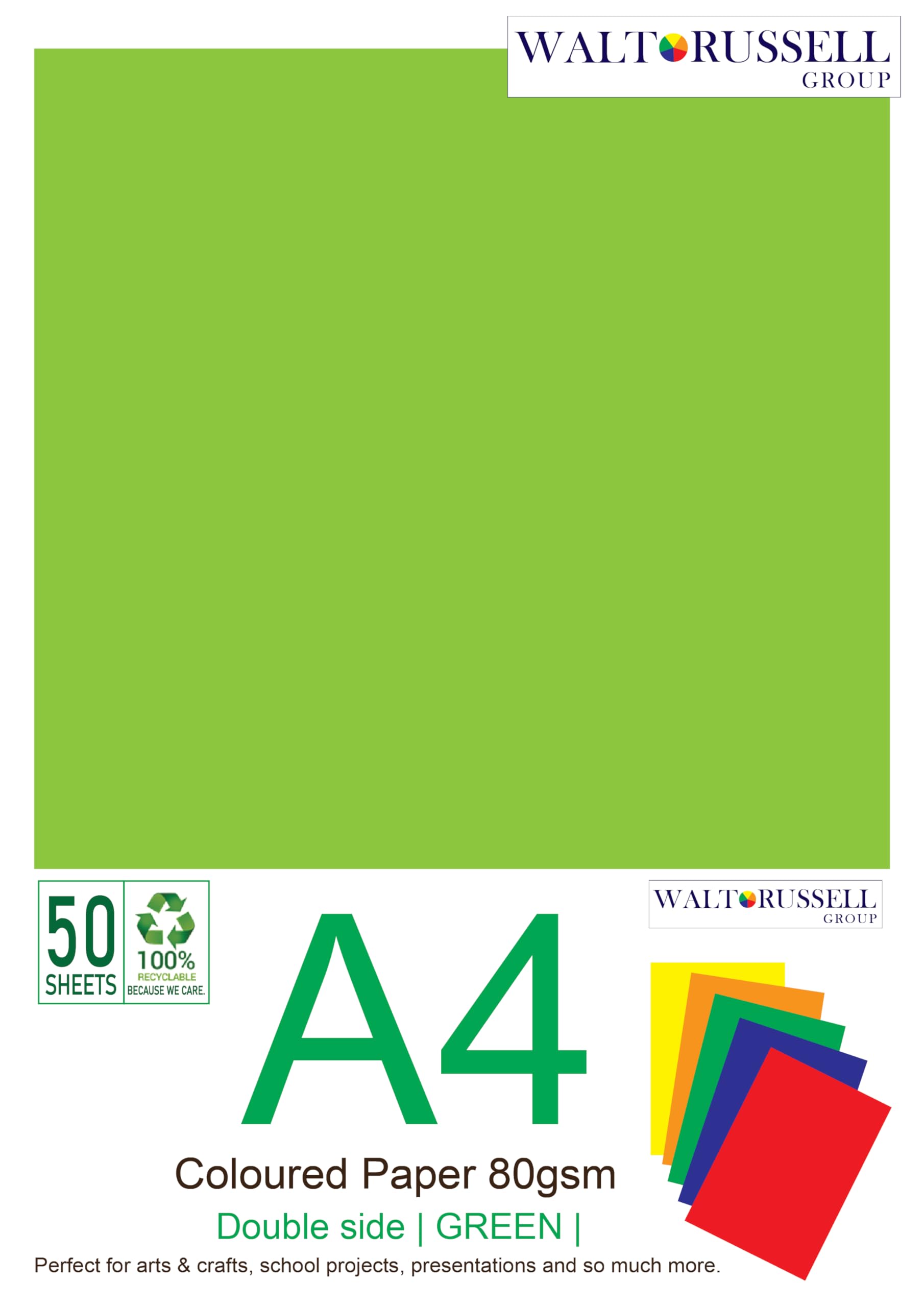 WRG Party Supplies - A4 Double Side Coloured Papers 80gsm Arts Crafts Origami DYI School Projects Flyers Bright Pastel Neon Laser Inkjet Printers 50 Sheets (Bright Green)