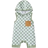 Karesoull Newborn Boy Checkered Outfit Baby Sleeveless Hooded Romper Jumpsuit Cute Summer Clothes