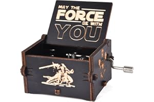 Aokely Music Boxes,Wooden Hand Crank Music Box Mini Antique Vintage Craft Laser Engraved Home Decorations for Christmas Wedding Valentines Birthday