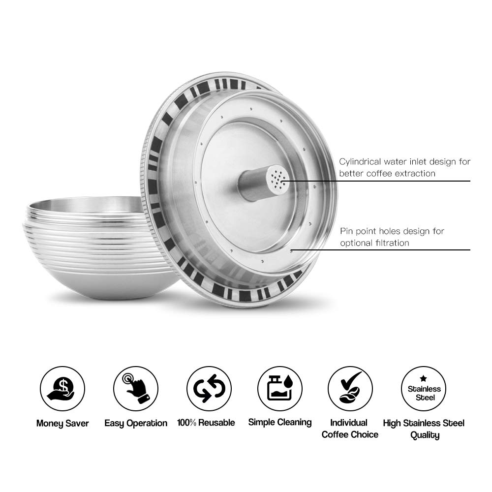 I Cafilas Reusable Nespresso Vertuo Capsules Stainless Steel Refillable Coffee Pods For Nespresso Vertuo Vertuoplus Coffee Machines With 1 Spoon 1 Brush Capsule Coffee Tamper Cooking Dining Home Kitchen