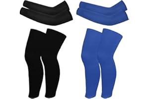 Valcatch 4 Pairs Kids Arm Sleeves and Basketball Leg Sleeves Set Non Slip Long Compression Sun Sleeves for Boys Girls Youth