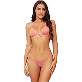 Dadress Micro Bikini Sets Extreme Sexy Halter Swimsuit Tie Side G-String Cheeky Thongs Swimwear 2 Pcs Mini Bikinis for Women