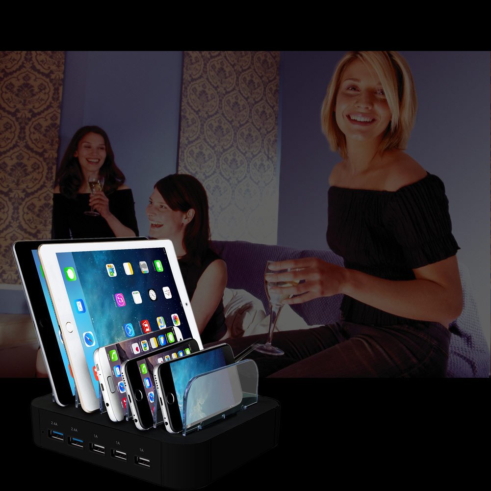 AcTopp USB Ladestation Multiport USB Universal Dockingstation Ladegerät Ladedock 5 Ports USB Ladestation gehostete Desktop Ladestation Ladeeinrichtung für Handys Tablets Kindle