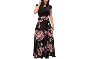 MRGIINRI Dresses for Women 2023 Dressy Casual Short Sleeve Crewneck Sundress Summer Boho Floral Empire Waist Beach Maxi Dress