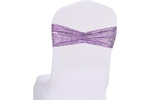 SquarePie 50 Pcs Sequin Chair Sashes Lavender Sequin Sashes Bands Decorative Ties for Wedding Party Festive Chair Cover Decor