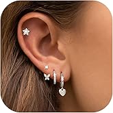 4 Pairs Sterling Silver Hypoallergenic Earrings for Women 14K Gold Plated Stud Hoop Earrings Stacks for Multiple Piercings Sensitive Ears Cartilage Huggie Earring Jewelry Gifts
