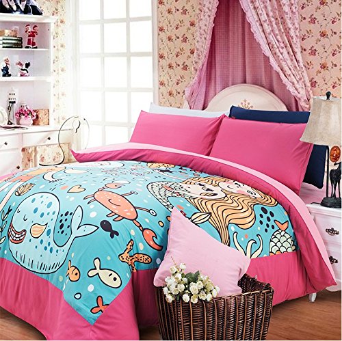 LELVA Mermaid Cartoon Bedding Sets, Kids Bedding Girls, Children's