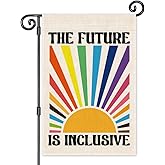 JMYROG The Future Is Inclusive Garden Flag, Hope Liberal Pride Garden Flag for Outside, Rainbow Social Justice Ally Double Sided Farmhouse Porch Yard Sign, Housewarming Gifts for LGBTQ Family Neighbor