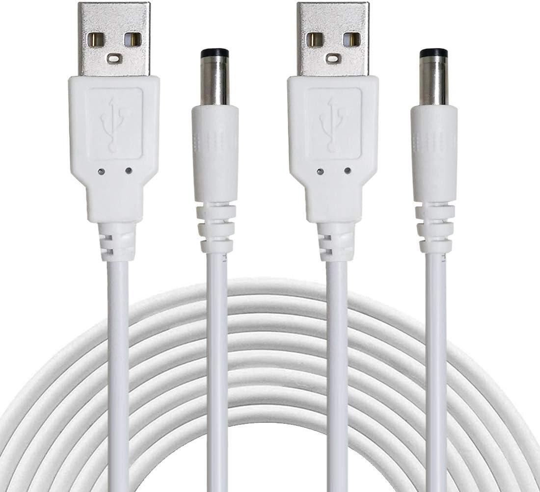 Liwinting 2pcs 1m/3.28ft USB to DC Power Cable, 5V USB DC Cable, 5.5 mm x 2.1mm DC Barrel Male Jack Converter Power Charging Cable for Laptop Notebook, Mini Speaker, Tablet, Router, USB Light - White