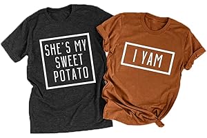 FRYAID She's My Sweet Potato I Yam T-Shirt Couples Thanksgiving Matching Shirts for Husband and Wife Casual Short Sleeve Tops