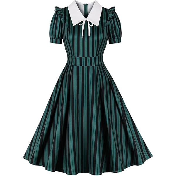 Amazon.com: Green & Black Striped Women's Dress with Collar Notched Lapel
