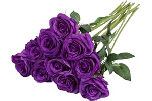 Nubry Artificial Silk Rose Flower Bouquet Lifelike Fake Rose for Wedding Home Party Decoration Event Gift 10pcs (Purple)