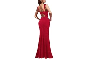 VFSHOW Womens Glitter Sweetheart V Neck Twist Front Backless Ruched Ruffle Slit Formal Evening Gown Maxi Dress