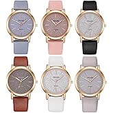 Weicam 6 Pcs Women Wholesale Watches Casual Twinkleinkle Round Dial Leather Band Analog Quartz Wrist Watch