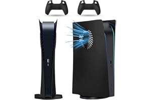 PEYANZ Faceplate for PS5 (Digital Edition), Cover Plate, ABS Shell, Printed Logo, Matt Skin, with Extra 2 Controller Silicone Covers (Black with Vents)