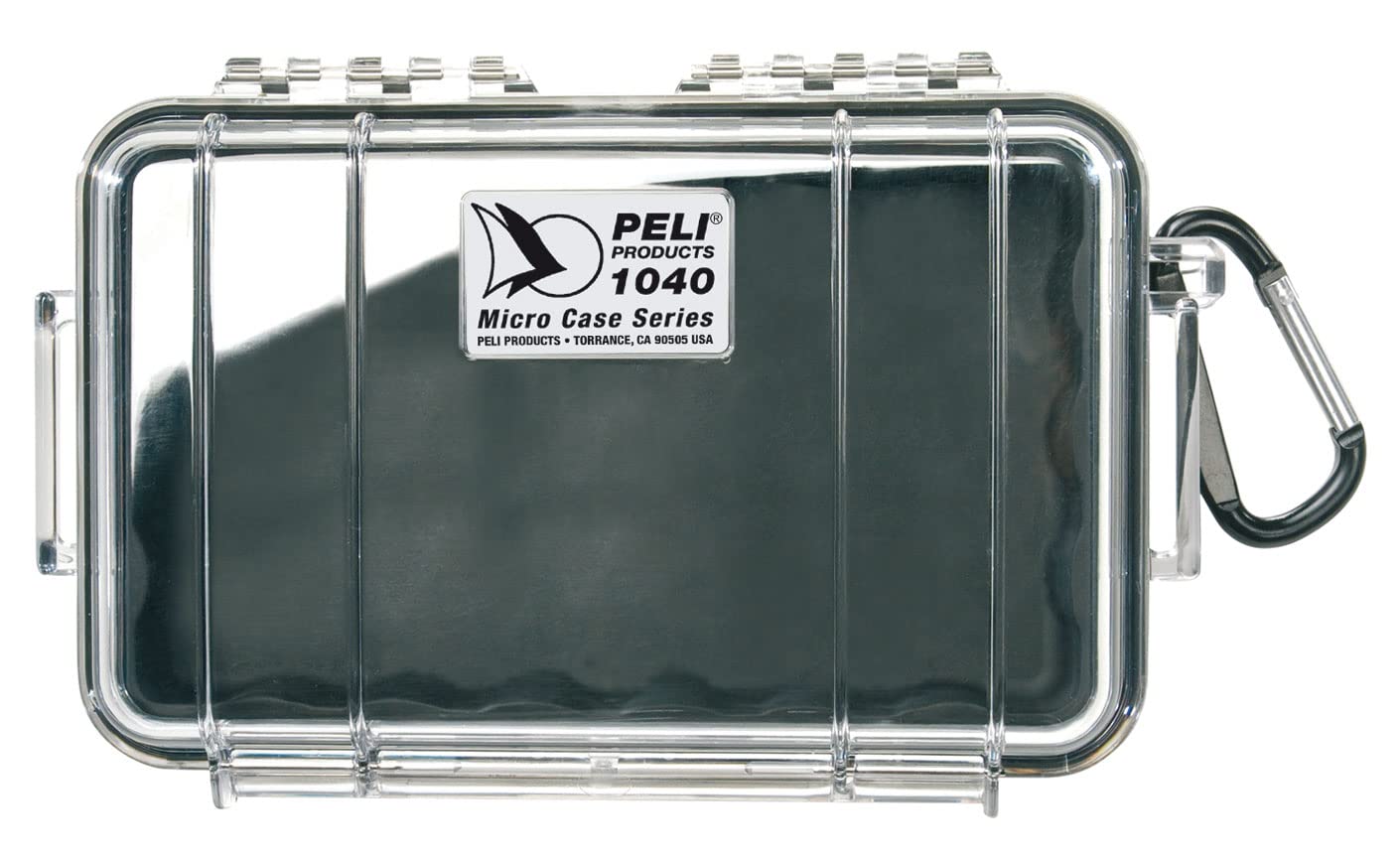PELI 1040 Watertight Shockproof Box to Protect Smartphone and Small Belongings, IP67 Watertight and Dustproof, 2L Capacity, Made in US, Clear/Black Liner