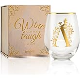 Onebttl Unique Stemless Wine Glasses, Initial Wine Cup for Red or White Wine - 18oz, Monogrammed, Gold - for Women, Girls, Female, Her, Friends, Coworkers, Clients - for Birthday, Christmas