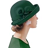ORIDOOR Women Vintage Wool Felt Flowers Bucket Cloche Bowler Hat Church Wedding Dress Fascinator Hat Winter Felt Fedoras
