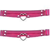 YunPeng Adjustable Elastice Garter Belt PU Leather Women's Gothic Heart 2 Rows O Ring Leg Thigh 2pcs