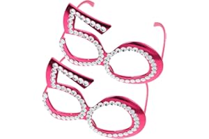 ASAKKURA 2 Pairs Red 50th Birthday Rhinestone Eyeglasses Decorative Photo Booth Props for Party Celebration