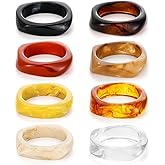 Oliruni 8 Pcs Colorful Resin Bangle Bracelets Set Wide Geometric & Irregular Shapes Trendy Wrist Cuffs Fashion Jewelry for Women