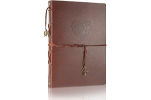 ThxMadam Scrapbook Album Leather Photo Album Vintage Wedding Guest Book DIY Memory Book with 60 Black Pages Present for Christmas Valentines Anniversary Mother’s Day Birthday Gift for Mum Dad Friend