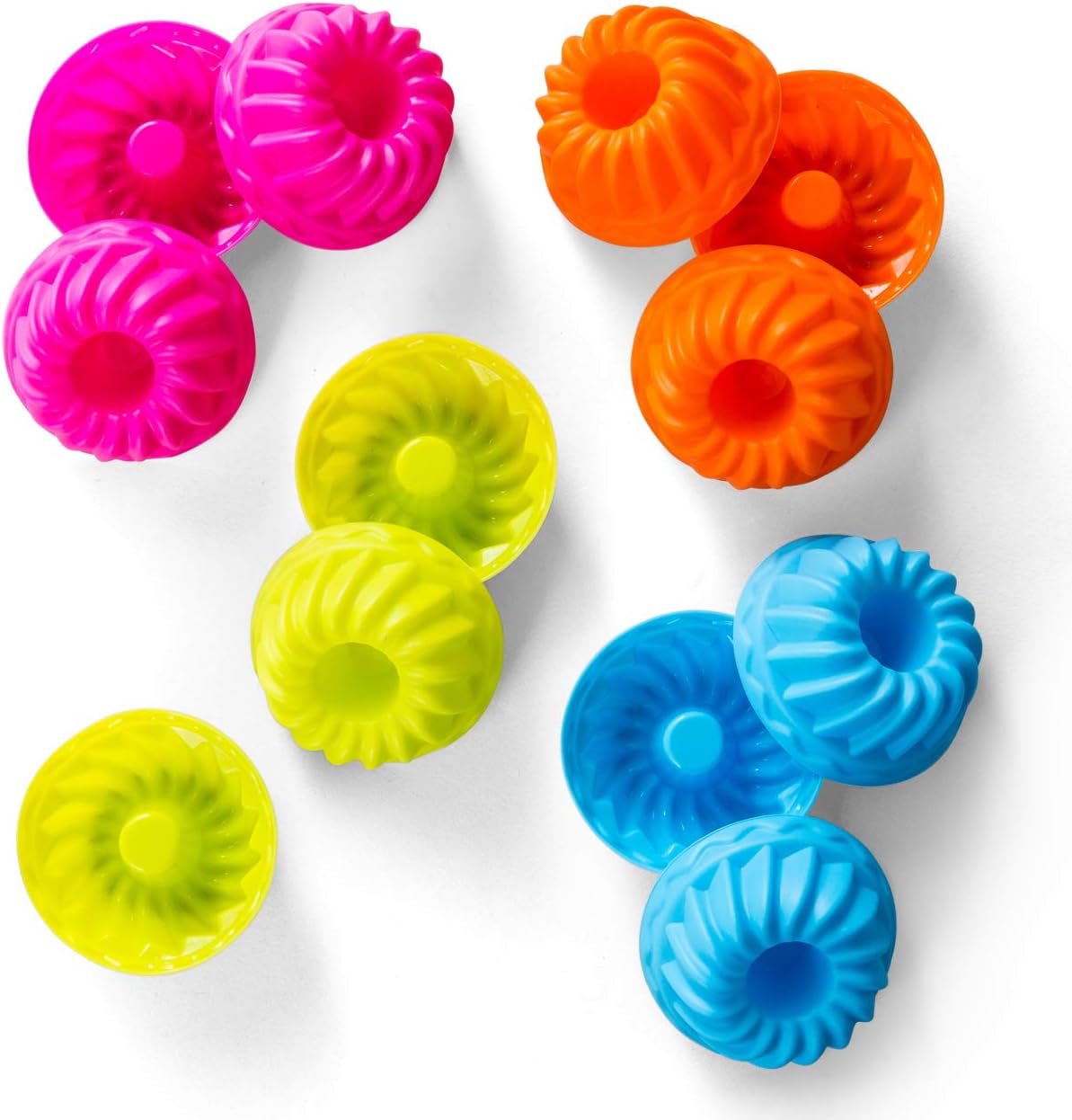 Bäcker & Lecker 12 x Gugelhupfform Silikon Mini Gugelhupf Backform Kuchenform Wiederverwendbare Muffinförmchen Cupcake für Kuchen Dessert Schokolade Pudding Gelee (4 Farben)