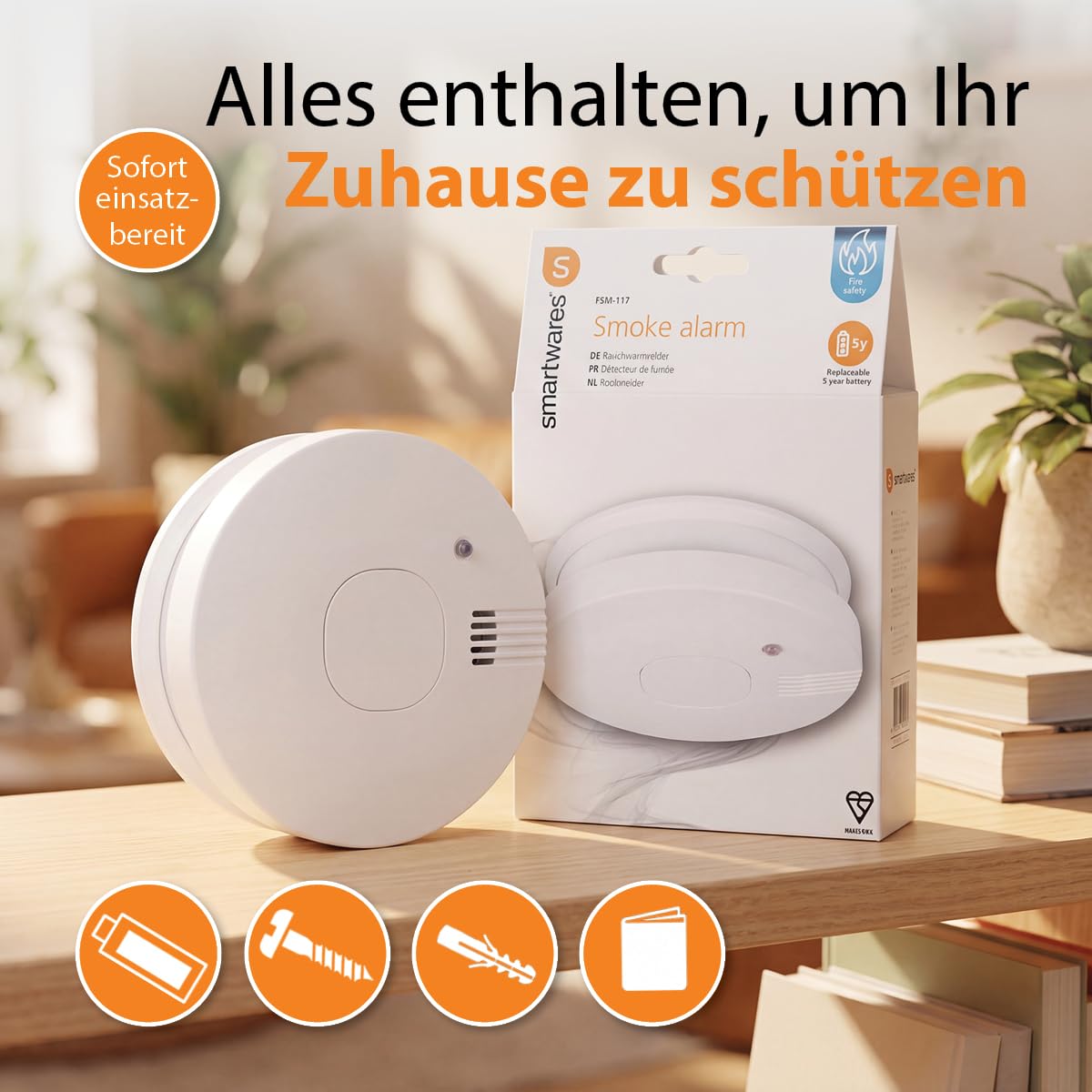Smartwares Rauchmelder – Austauschbare Batterie mit 5 Jahren Lebensdauer – Schnelle und zuverlässige Erkennung – 85 dB – FSM-11750 9