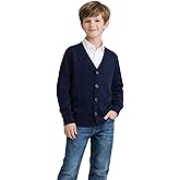 HILEELANG Kids Boy Girl School Uniform Cardigan Sweaters V-Neck Basic Solid Button Knitted Cardigan