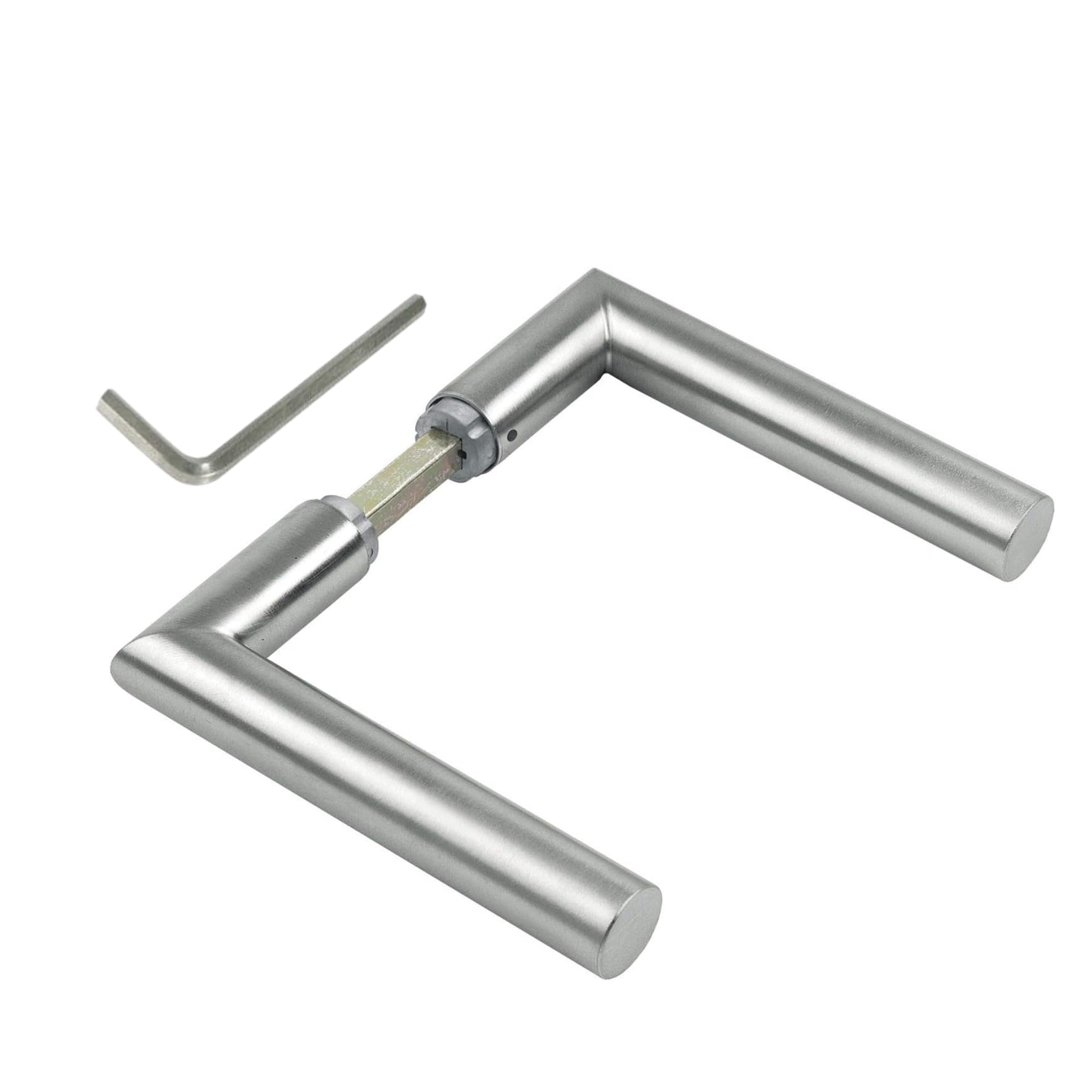 JUVA door fitting stainless steel door handle mitred handle pair room door - L-shaped door handle 1802 | Lever handle for rose fittings | Stainless steel matt | 1 pair - door handles with pusher pin