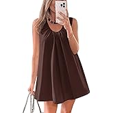 Cicy Bell Womens Babydoll Tank Mini Dress Scoop Neck Summer Sleeveless Short Sundress Vacation Beach Dresses with Pockets