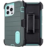 Yowtrey for iPhone 13 Pro Max Phone Case with Belt Clip Holster,3 Layers of Sturdy,Military Grade ShockProof ProMax Protective Cases Heavy Duty Phone Cases iPhone 13 Pro Max Case 6.7 Inch (Dark Green)