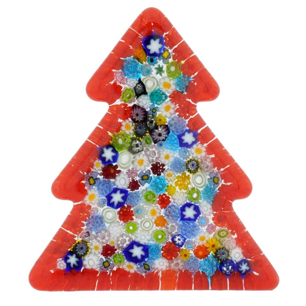 Glass Of Venice Murano Glass Millefiori Christmas Tree Standing Sculpture - Red