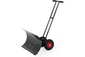 Garvee 39" Wide Metal Snow Shovel Pusher with Wheels – Adjustable Angle & Height Handle, Ergonomic Double Rod Snow Pusher for
