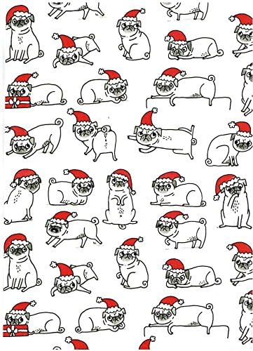 Christmas Pugs Rolled Gift Wrap Paper "Pug Positions" 2 Sheets of 19.5 in x 27.5 in
