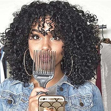 Amazon Com Forqueens Black Short Kinky Curly Wig Synthetic Afro